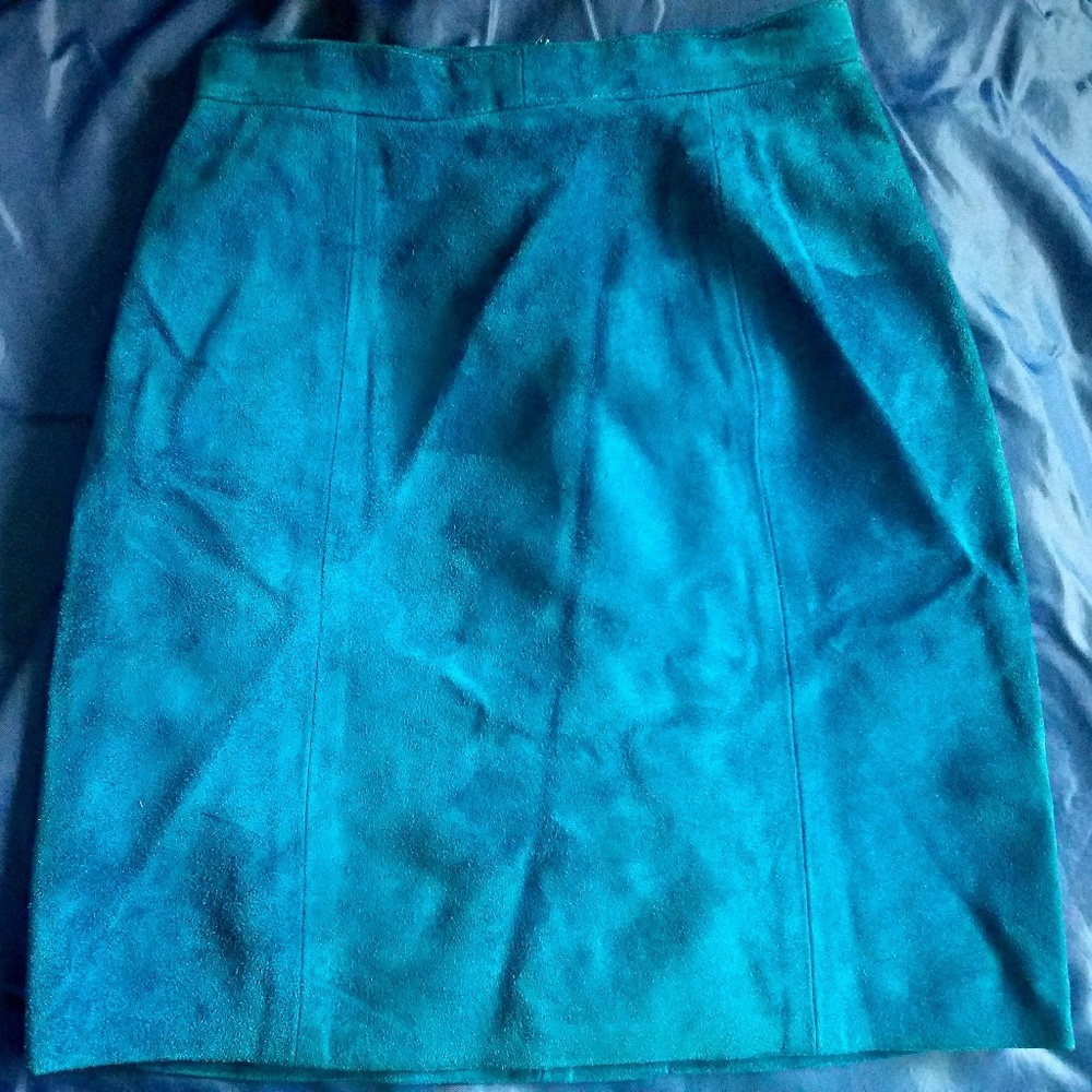 Peacock blue suede mini skirt